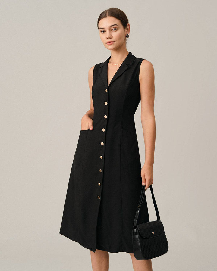 Morgan and Brooke | Black V-Neck Tunic Midi Dress