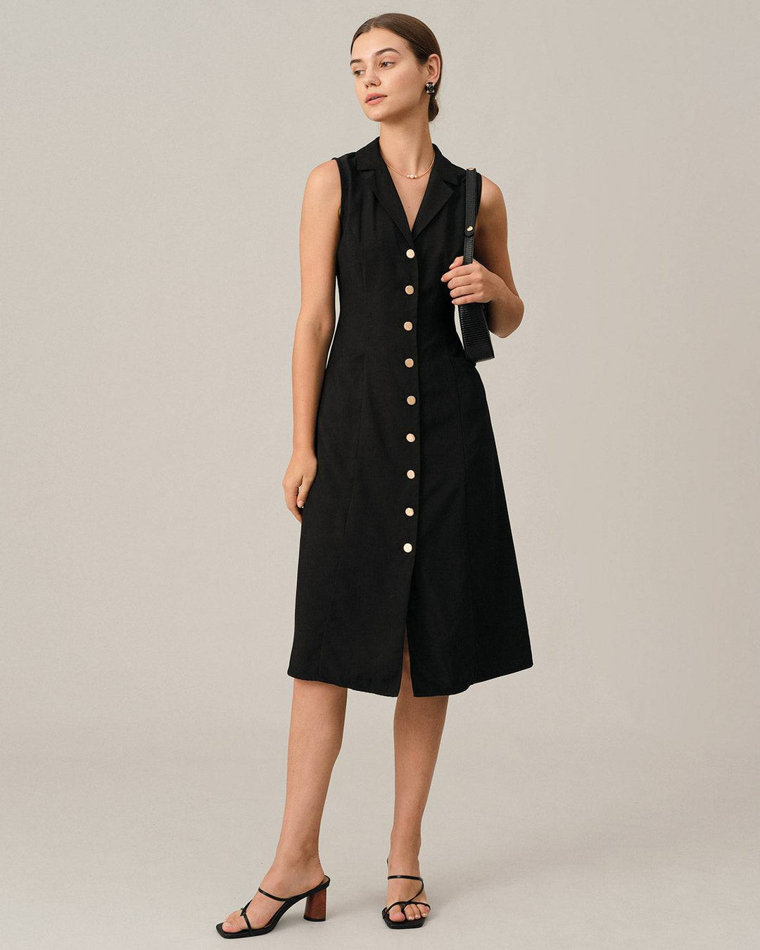 Morgan and Brooke | Black V-Neck Tunic Midi Dress