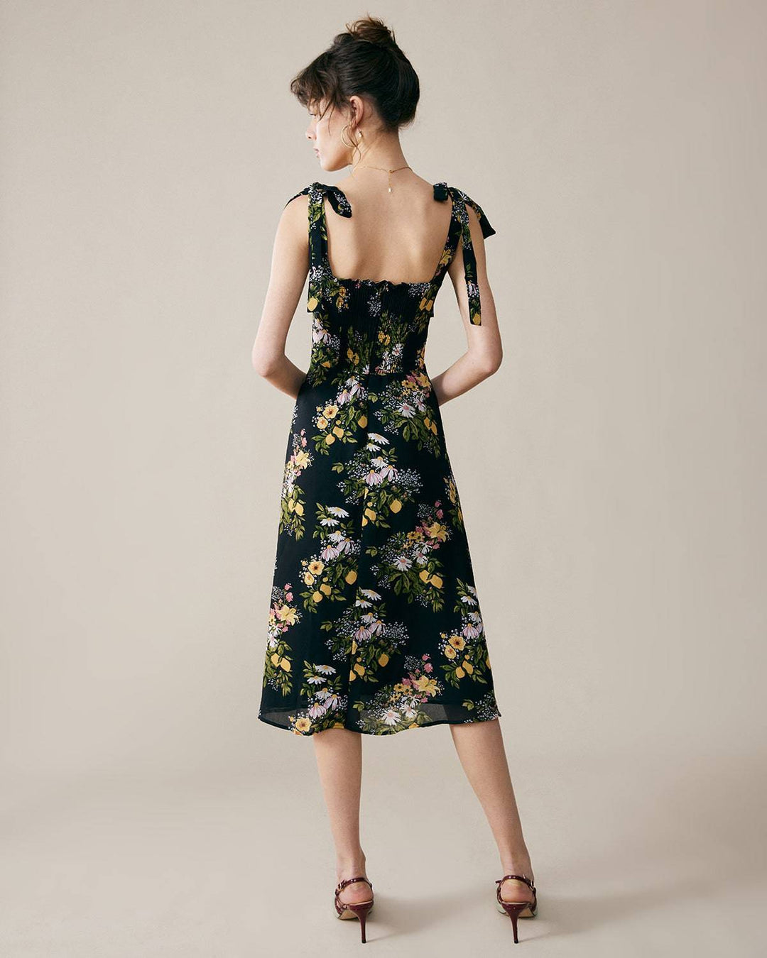 Morgan and Brooke | Floral Midi Dress for Women in Black