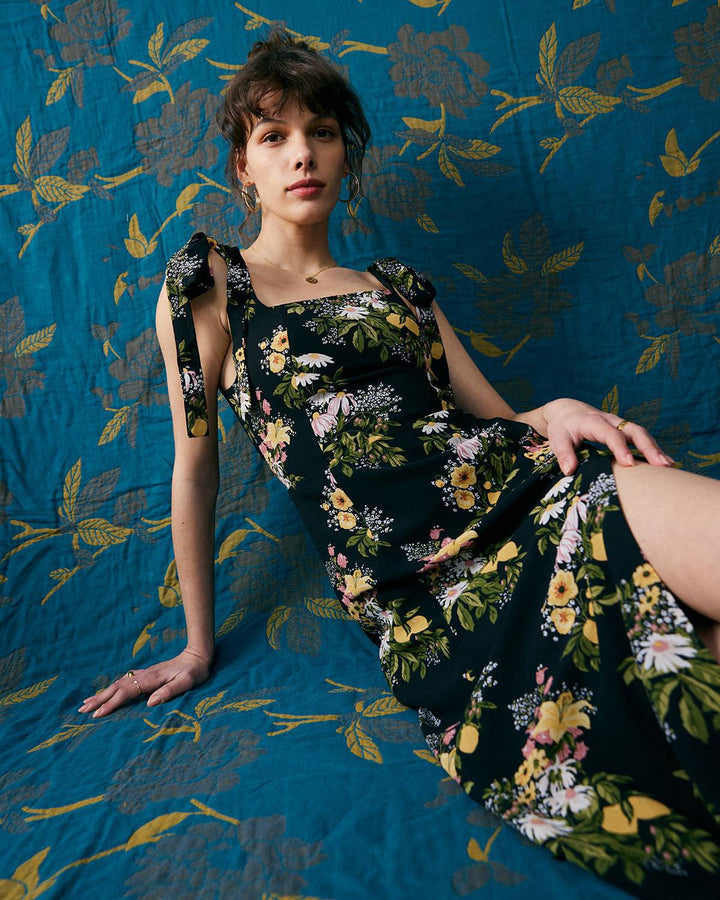 Morgan and Brooke | Floral Midi Dress for Women in Black