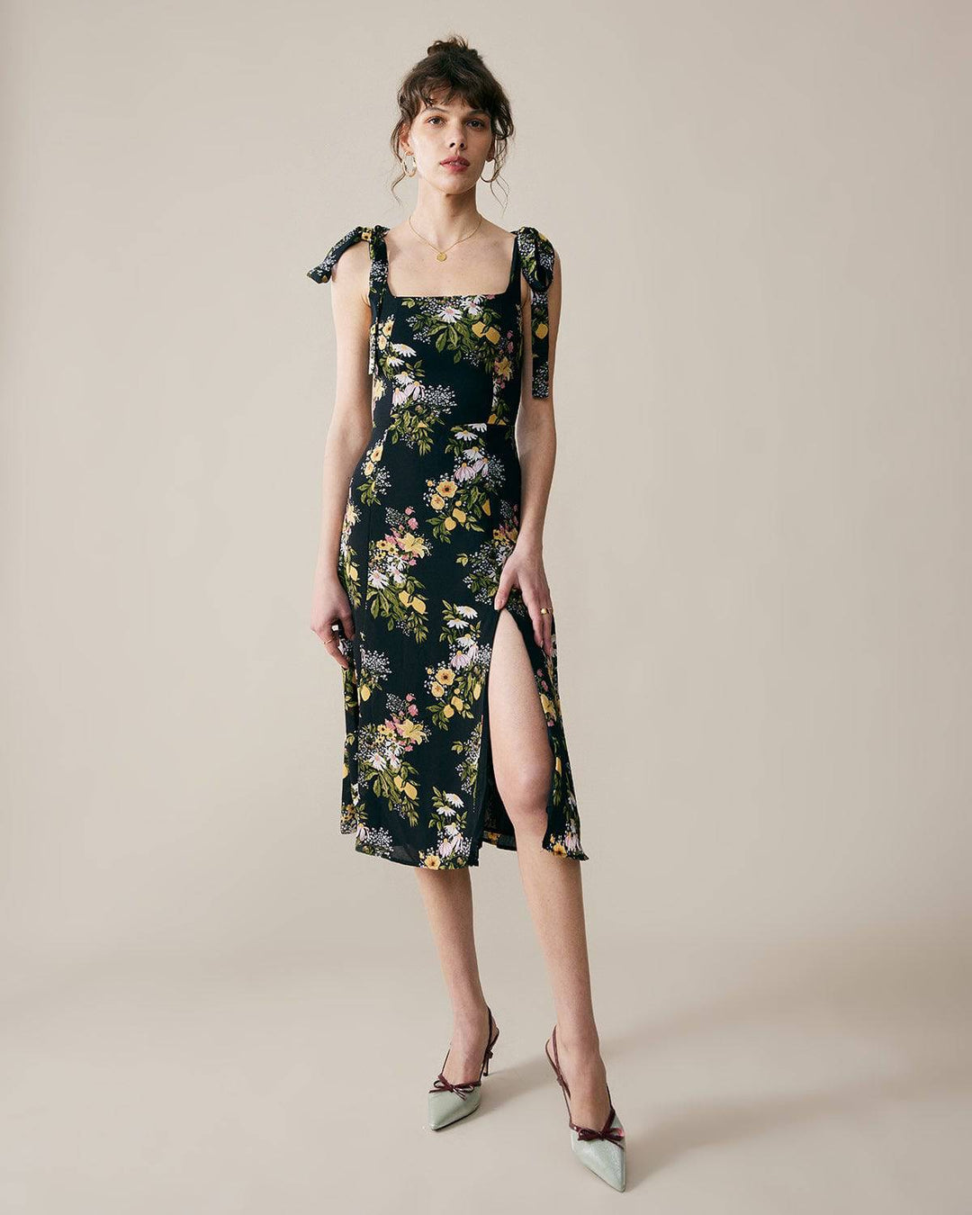 Morgan and Brooke | Floral Midi Dress for Women in Black