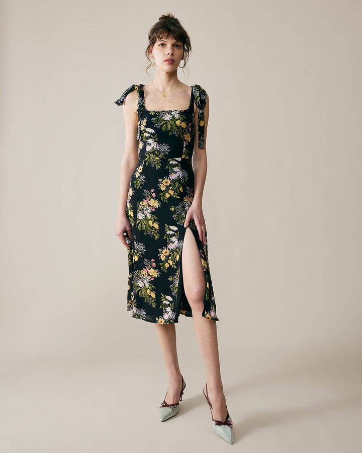 Morgan and Brooke | Floral Midi Dress for Women in Black