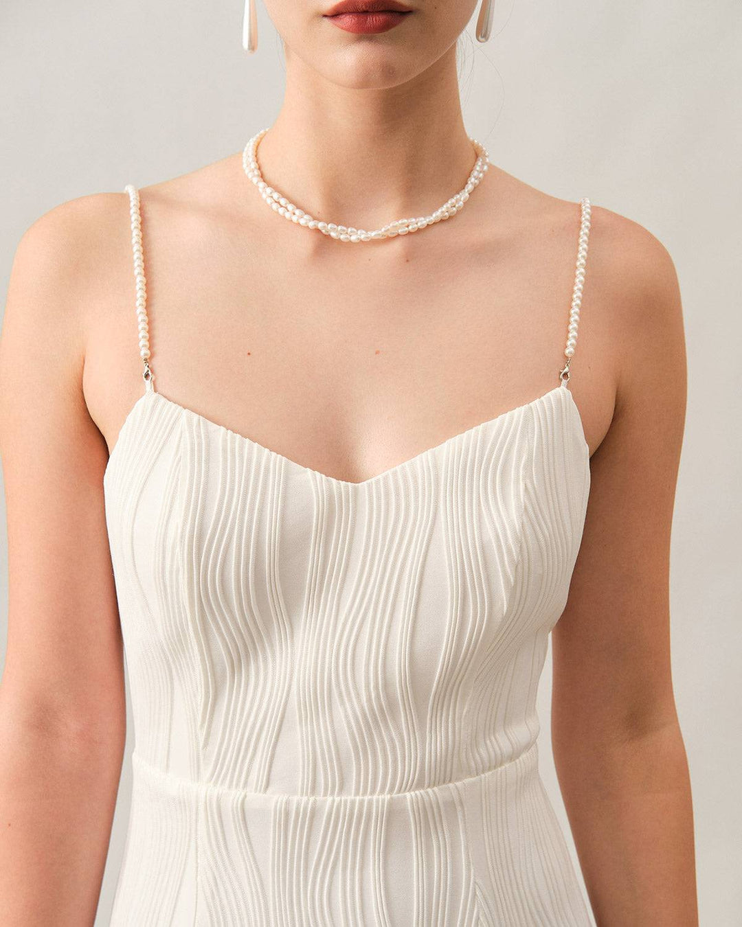 Morgan and Brooke | Textured Pearl Strap Midi Dress