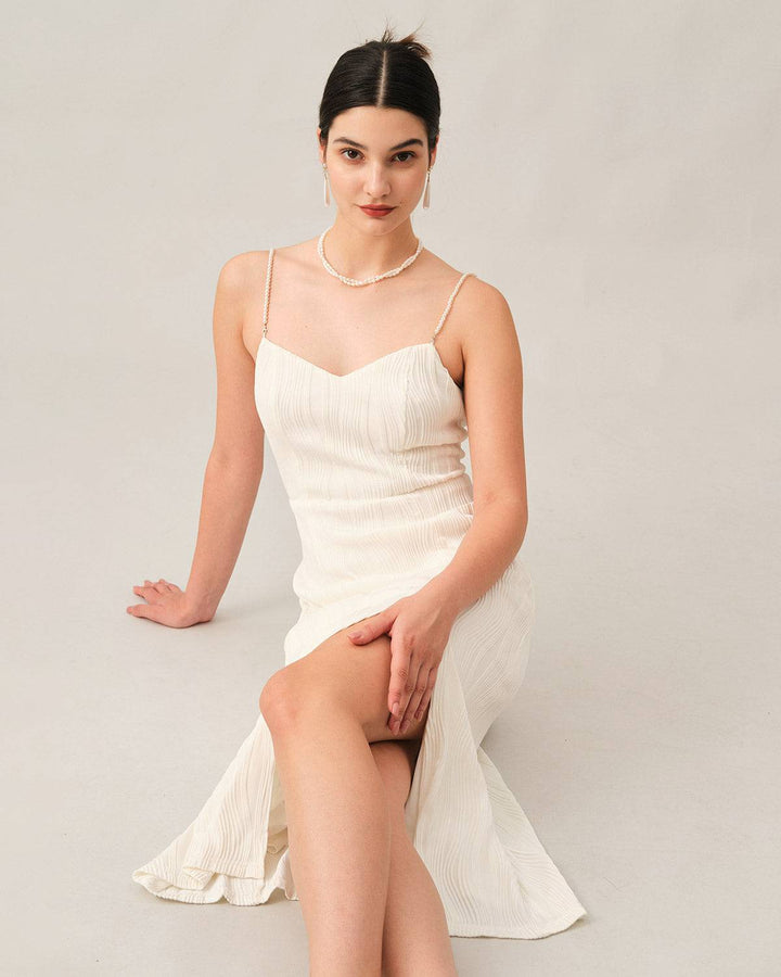 Morgan and Brooke | Textured Pearl Strap Midi Dress