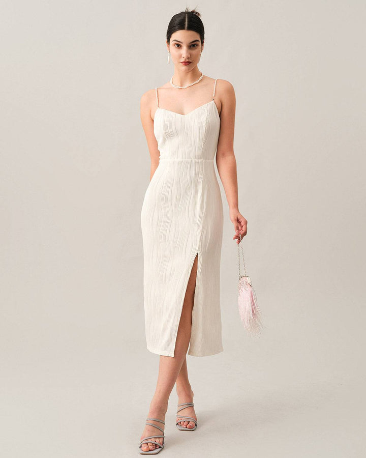 Morgan and Brooke | Textured Pearl Strap Midi Dress