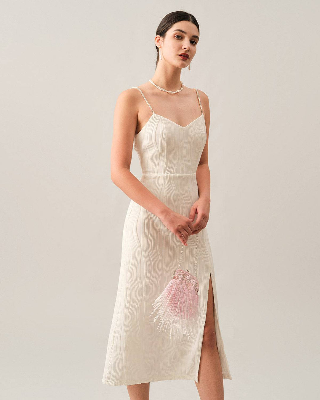 Morgan and Brooke | Textured Pearl Strap Midi Dress