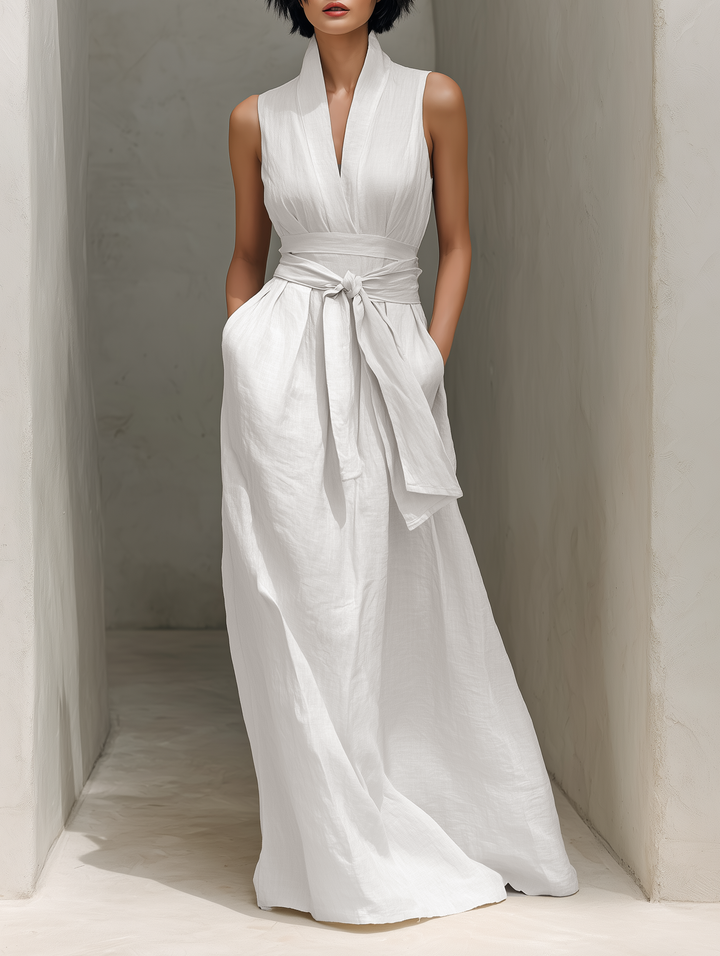 Morgan & Brooke | Linen V-Neck Dress