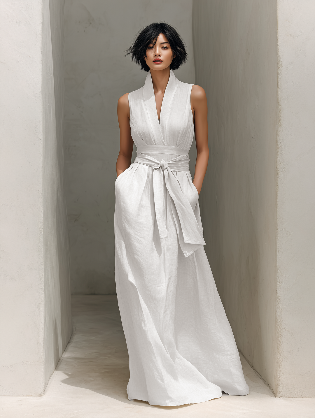 Morgan & Brooke | Linen V-Neck Dress