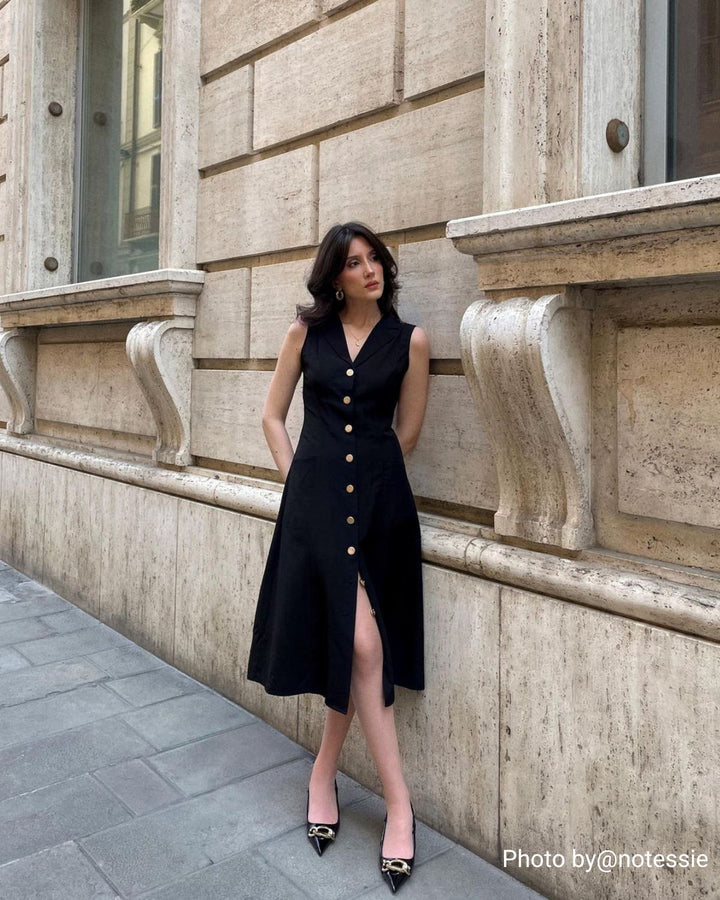 Morgan and Brooke | Black V-Neck Tunic Midi Dress