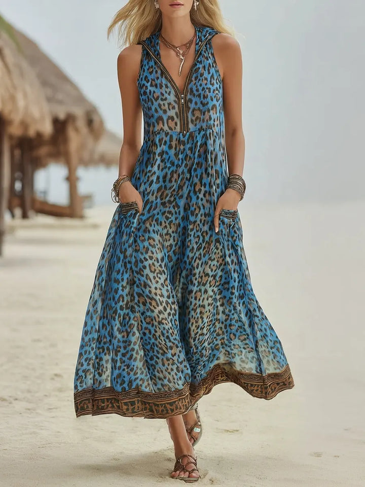 Morgan & Brooke | Green Leopard-Print Hooded Midi Dress