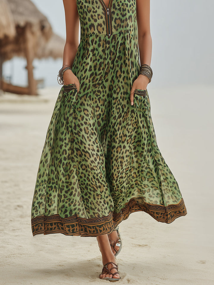 Morgan & Brooke | Green Leopard-Print Hooded Midi Dress