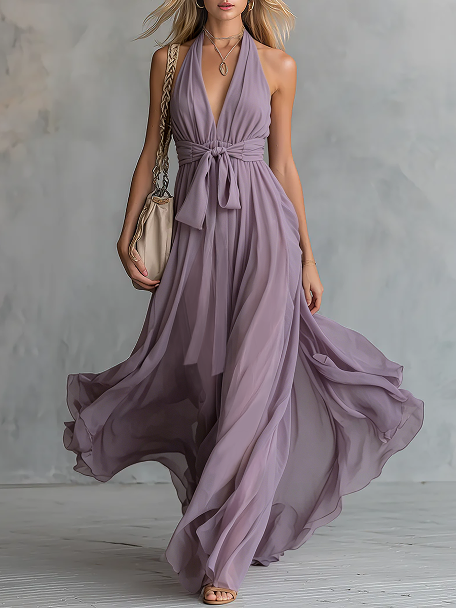 Morgan & Brooke | Chiffon Halter Neck Elegant Evening Dress