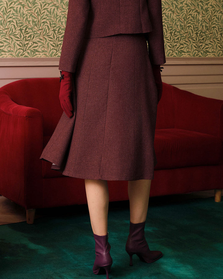Morgan and Brooke | High Waisted Tweed Skirt, Burgundy