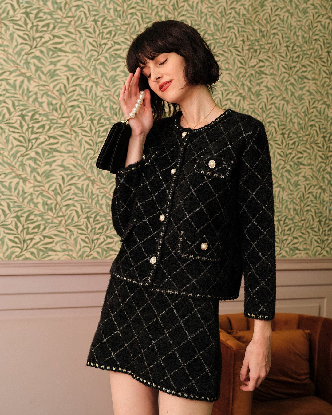 Morgan and Brooke | Argyle Cardigan and Mini Skirt Set