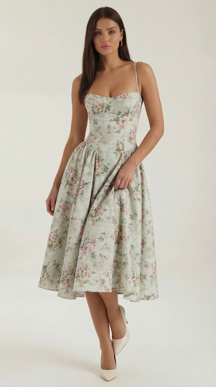 Morgan & Brooke | Floral Corset Midi Dress