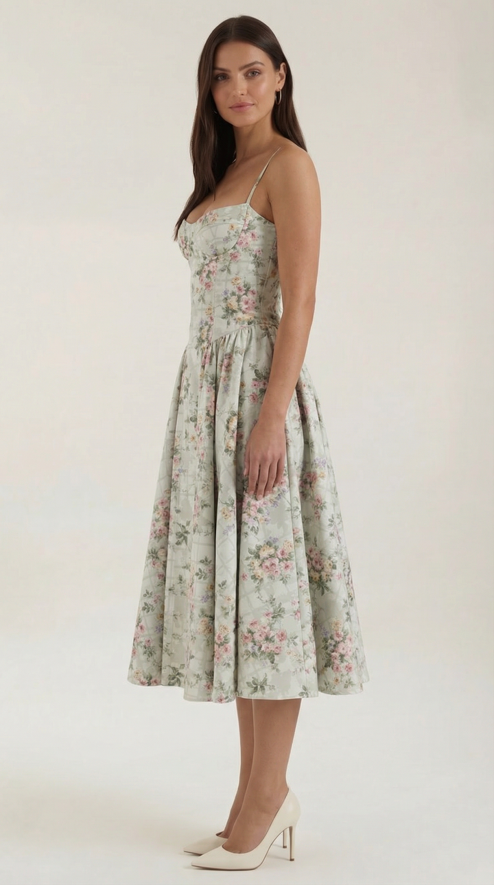 Morgan & Brooke | Floral Corset Midi Dress