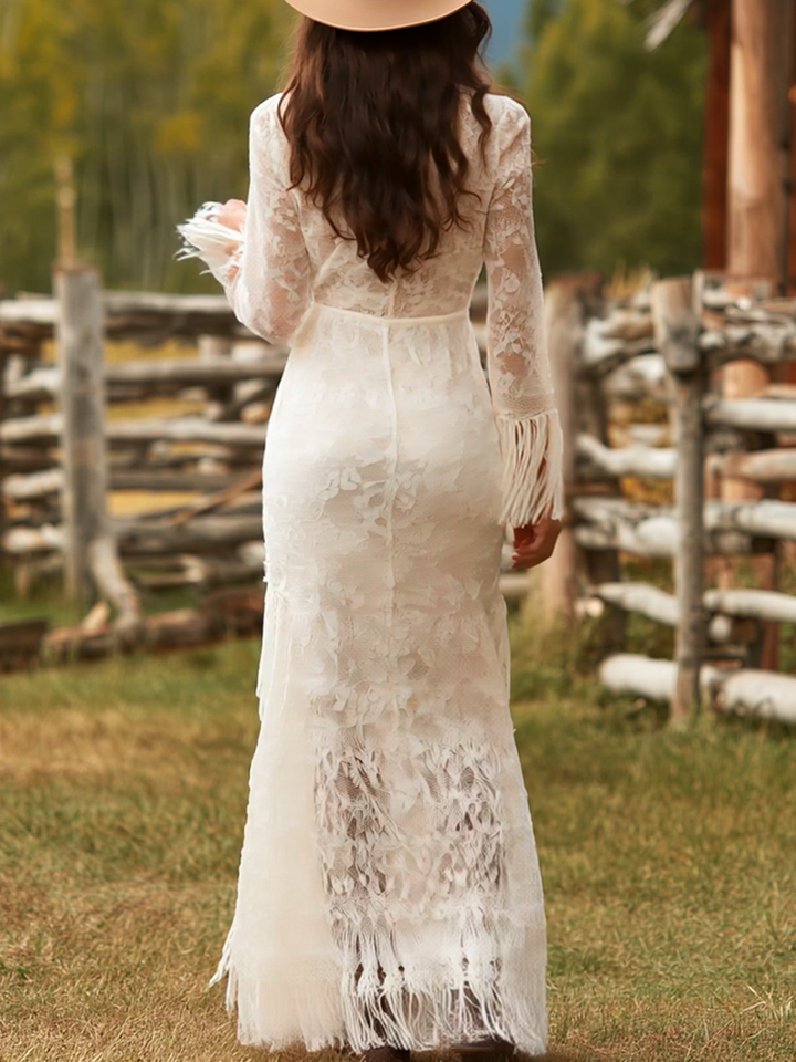 Morgan & Brooke | White Lace V-Neck Evening Dress
