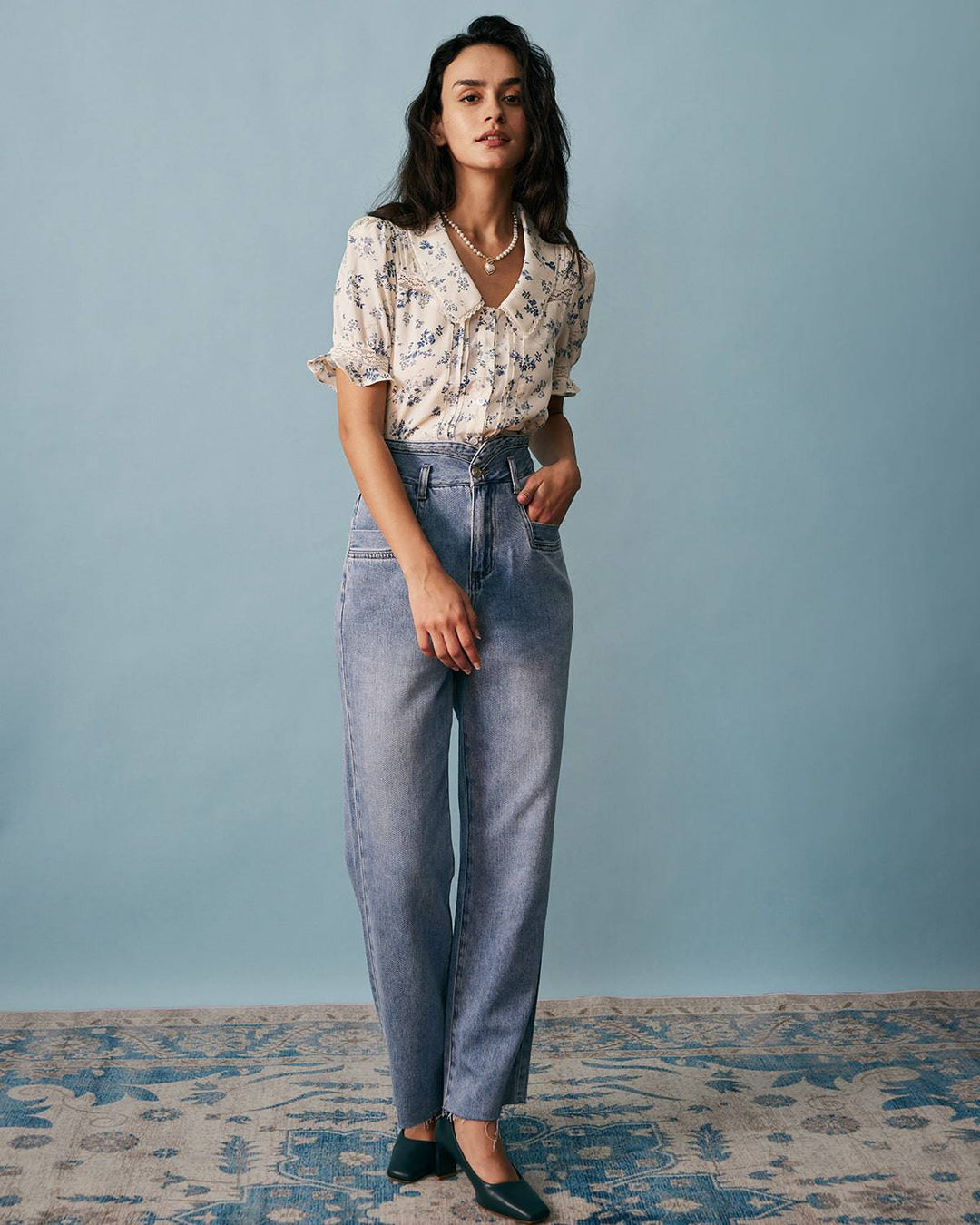 Morgan and Brooke | Lace Pleated Floral Shirt