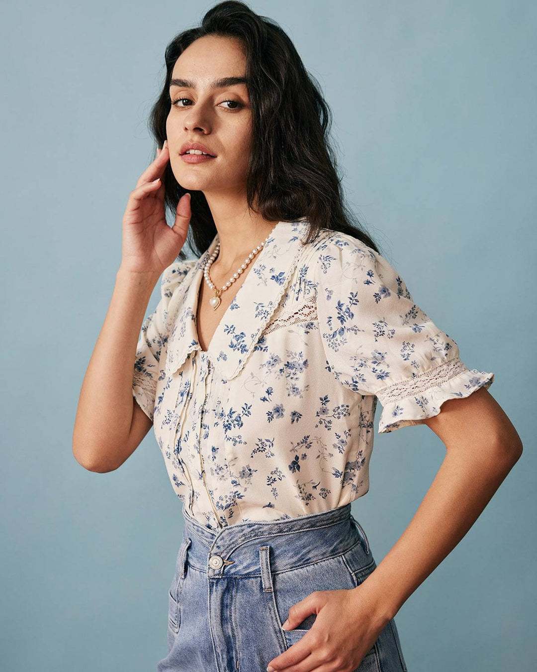 Morgan and Brooke | Lace Pleated Floral Shirt