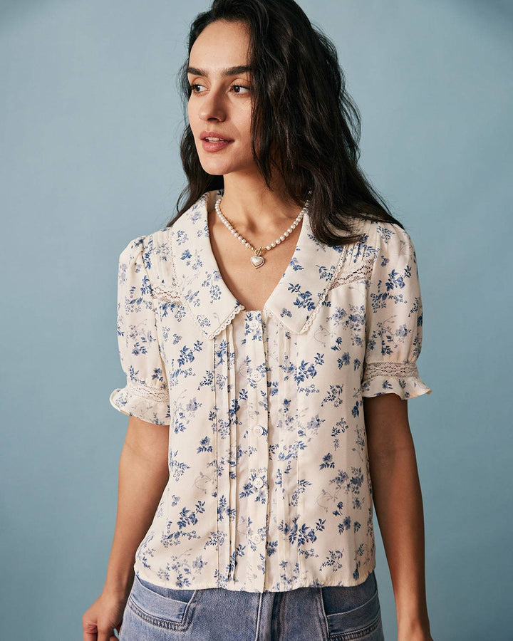 Morgan and Brooke | Lace Pleated Floral Shirt