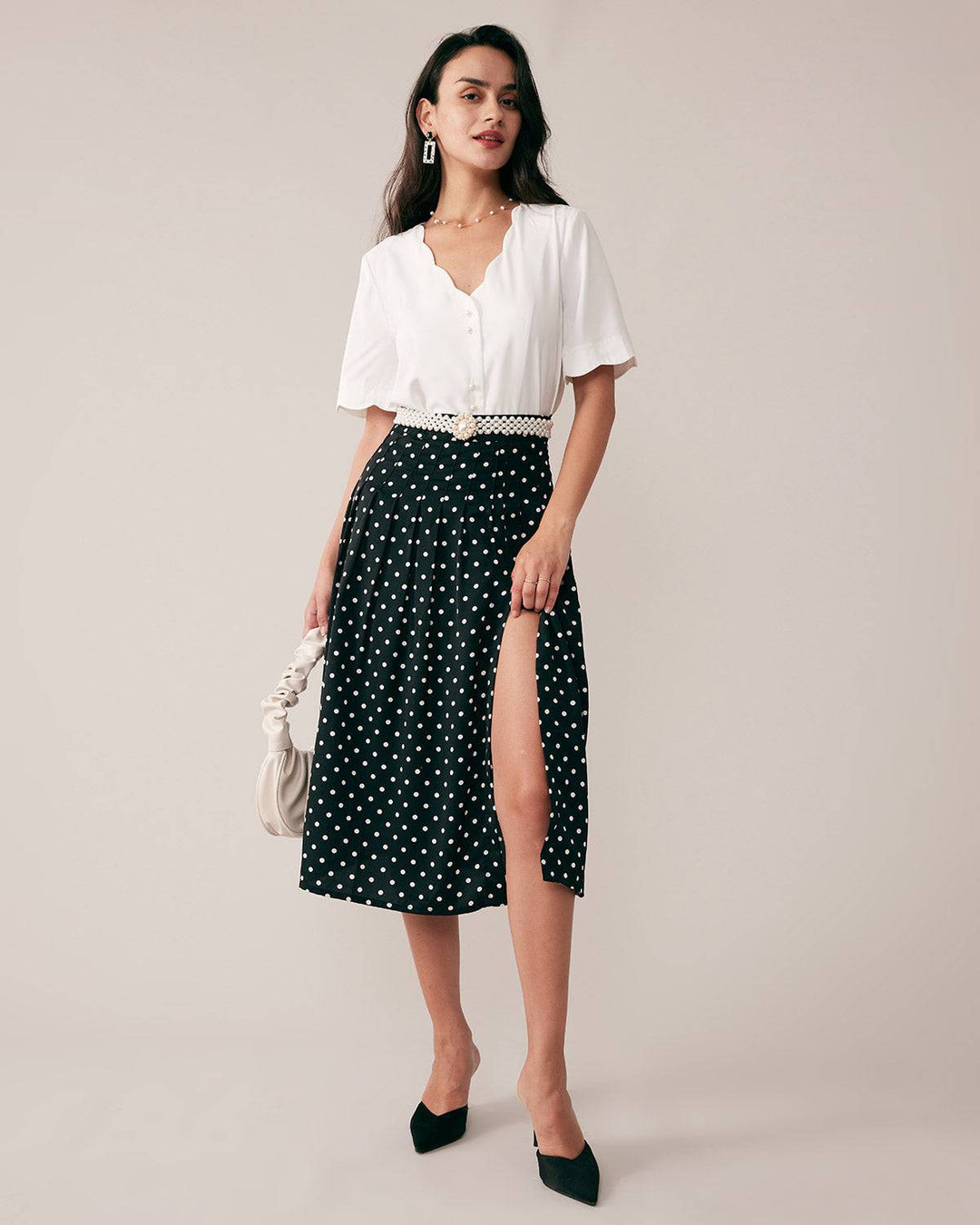 Morgan and Brooke | Ruffle Neckline Button Shirt for Women in White