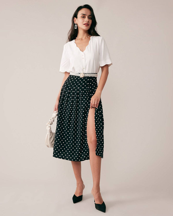 Morgan and Brooke | Ruffle Neckline Button Shirt for Women in White