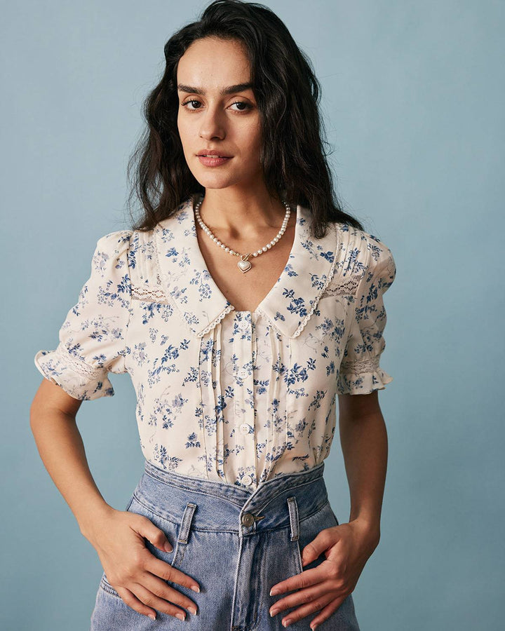 Morgan and Brooke | Lace Pleated Floral Shirt