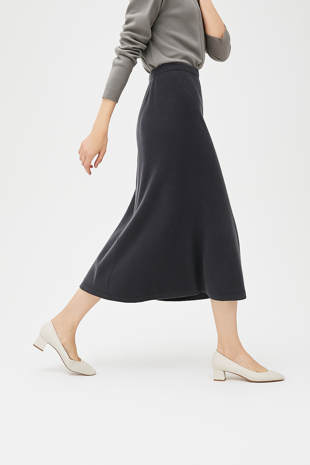 Morgan & Brooke | Charcoal High-Waist Pencil Wool Skirt