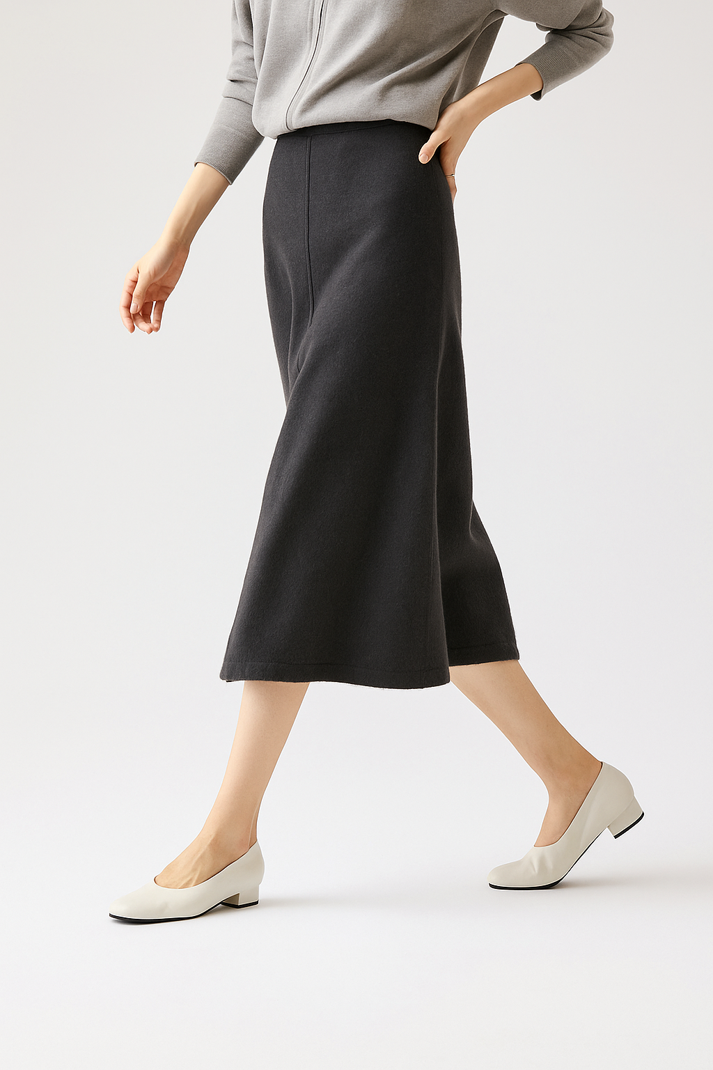 Morgan & Brooke | Charcoal High-Waist Pencil Wool Skirt