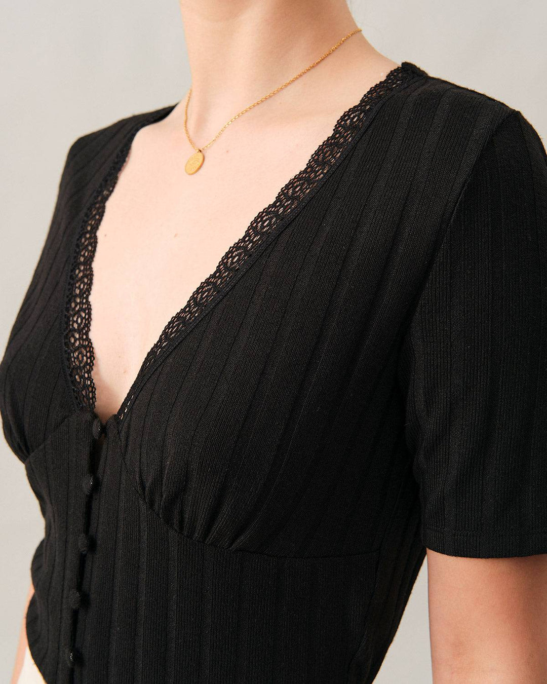 Morgan and Brooke | Ribbed Lace Trim Tee