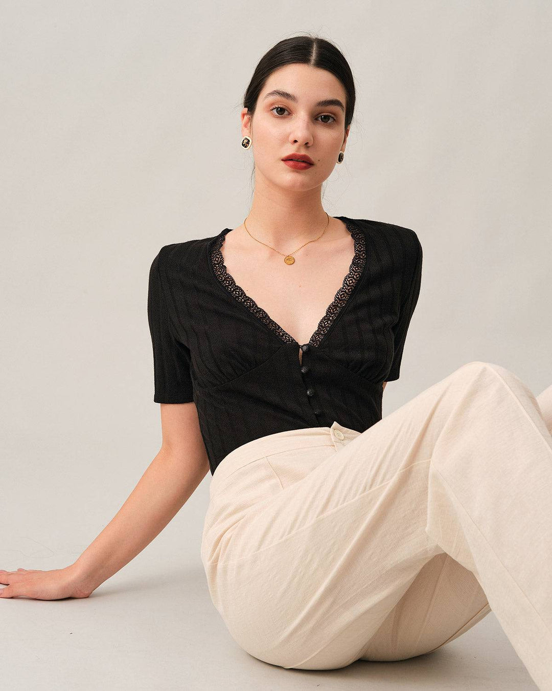 Morgan and Brooke | Ribbed Lace Trim Tee