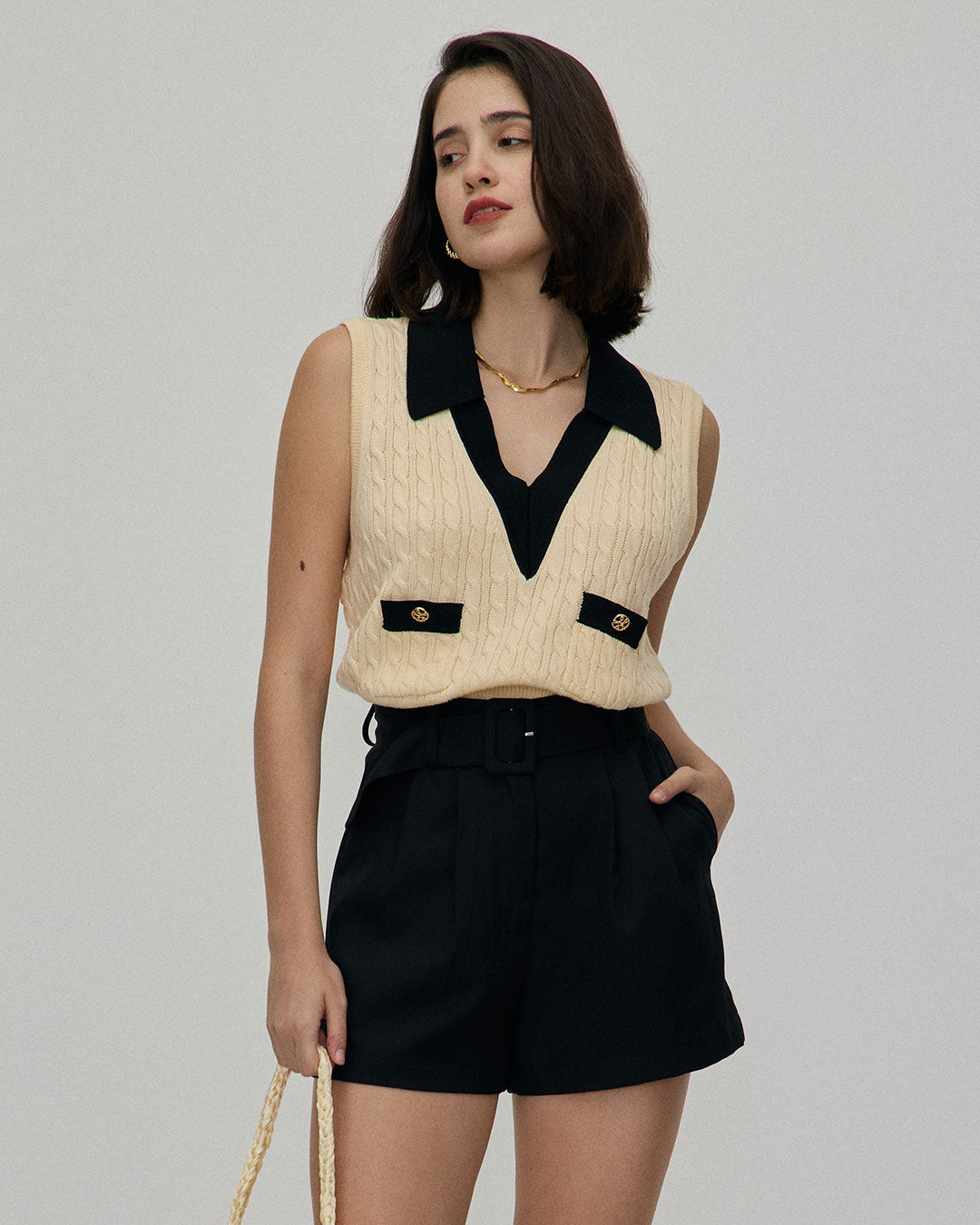 Morgan and Brooke | Colorblock Knit Tank Top for Women in Apricot