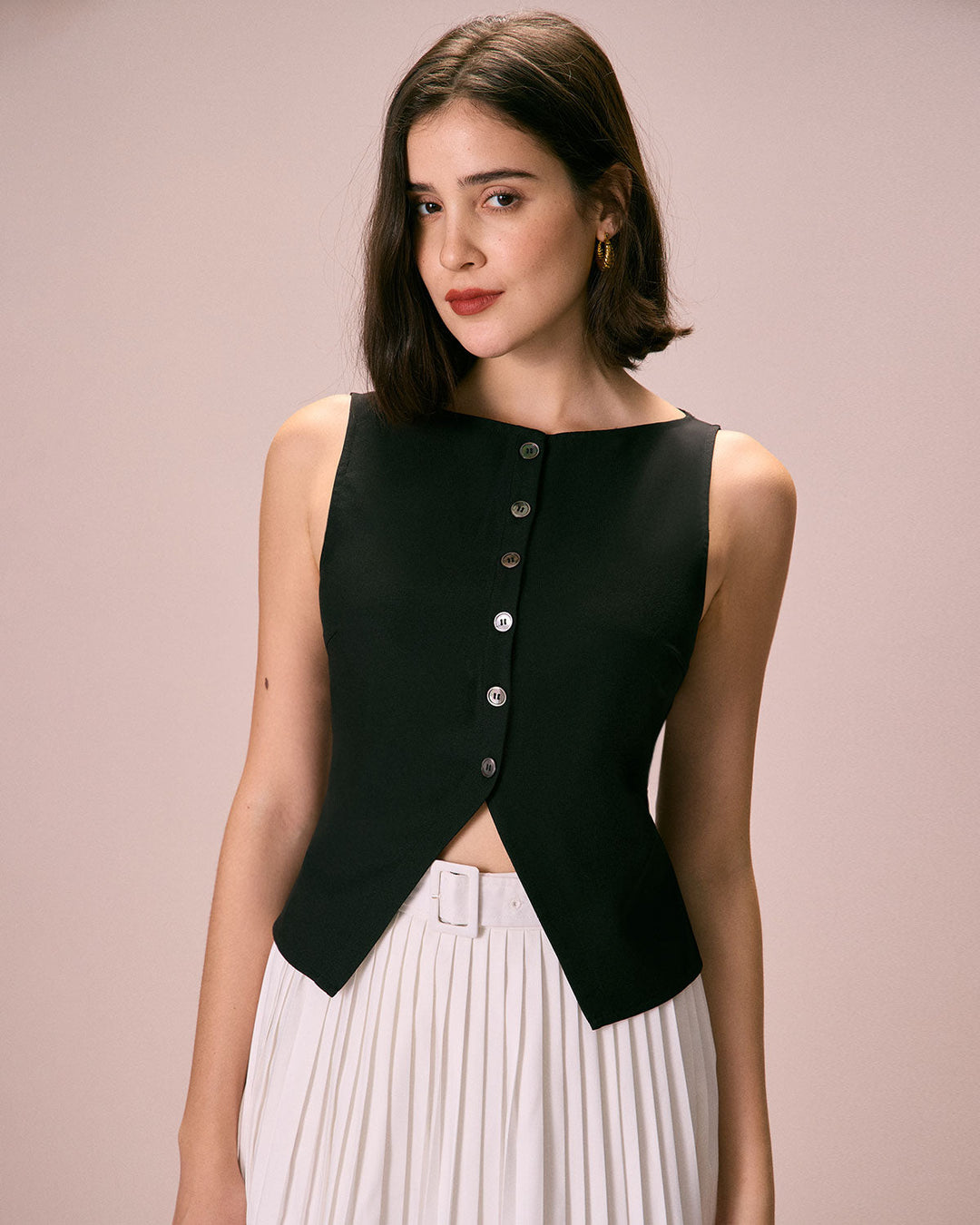 Morgan and Brooke | Black Boat Neck Button Tank Top