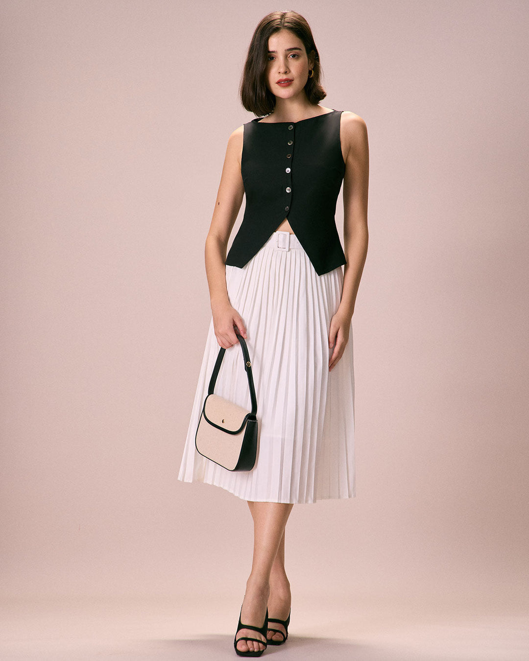 Morgan and Brooke | Black Boat Neck Button Tank Top