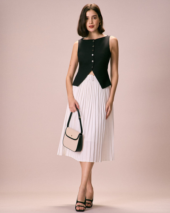 Morgan and Brooke | Black Boat Neck Button Tank Top
