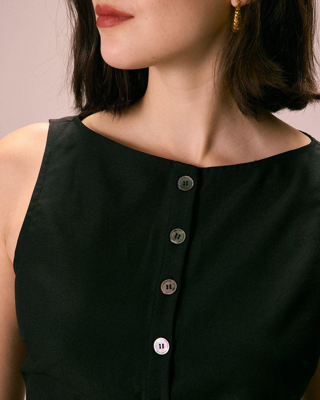 Morgan and Brooke | Black Boat Neck Button Tank Top