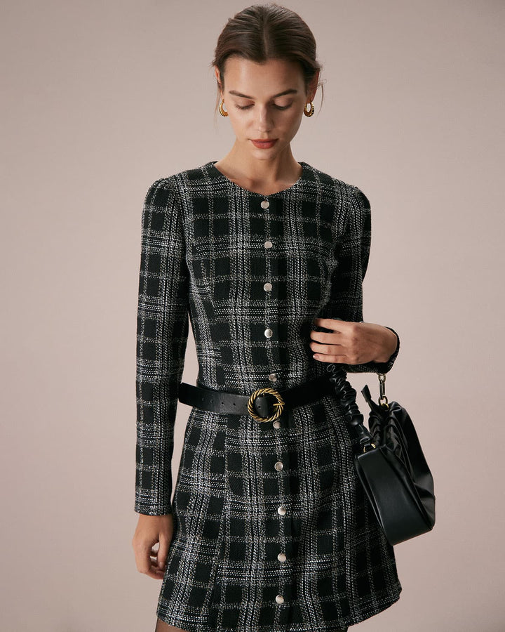 Morgan and Brooke | Black Plaid A-Line Mini Dress
