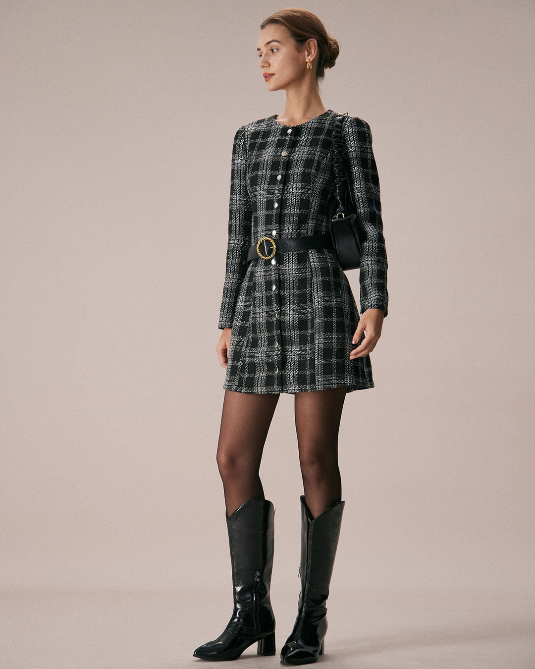 Morgan and Brooke | Black Plaid A-Line Mini Dress