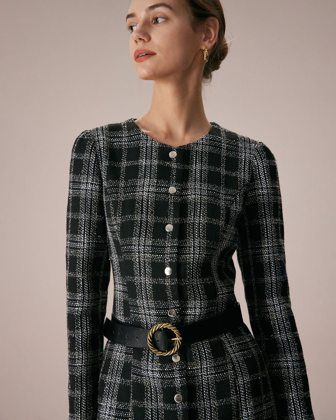 Morgan and Brooke | Black Plaid A-Line Mini Dress