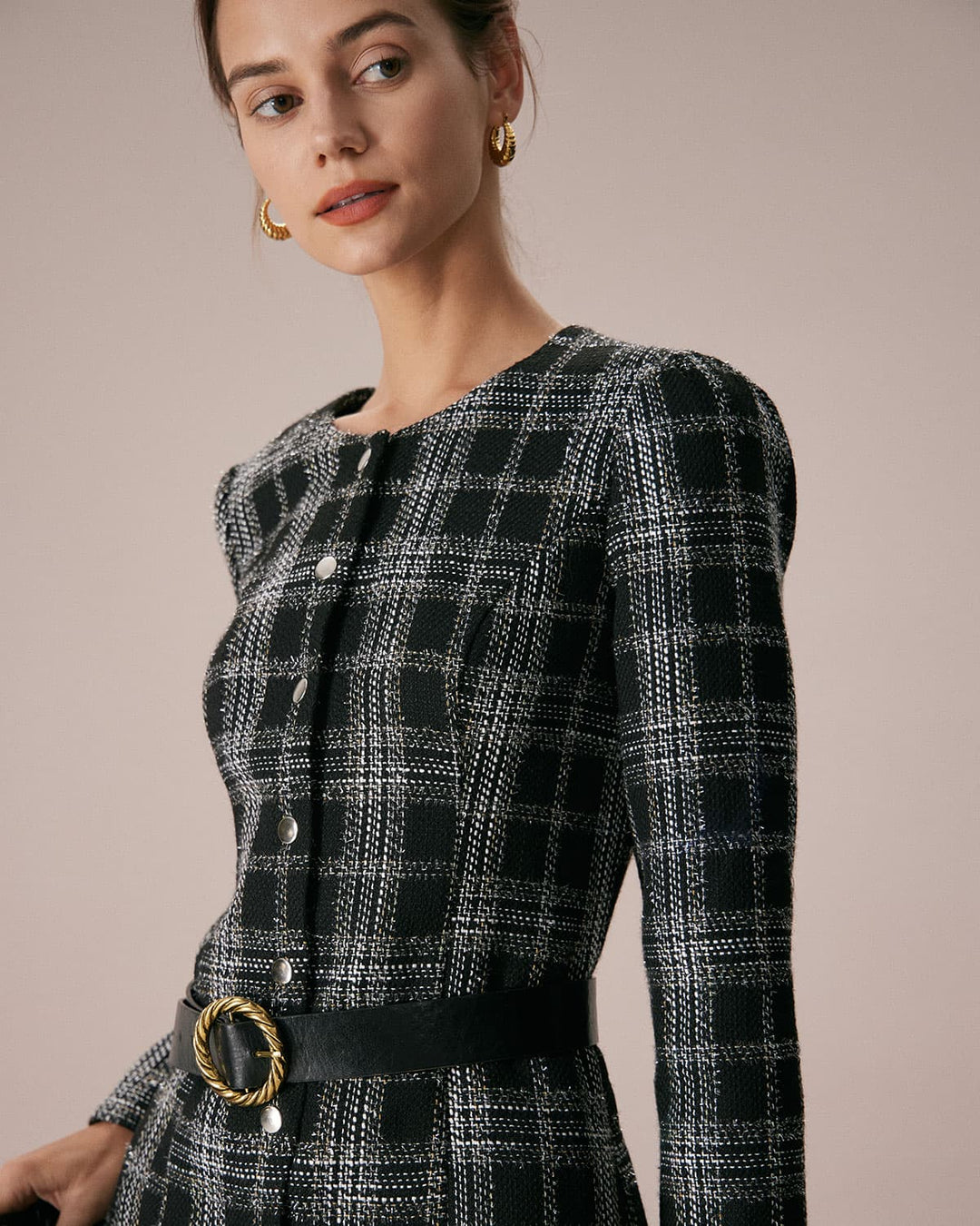 Morgan and Brooke | Black Plaid A-Line Mini Dress