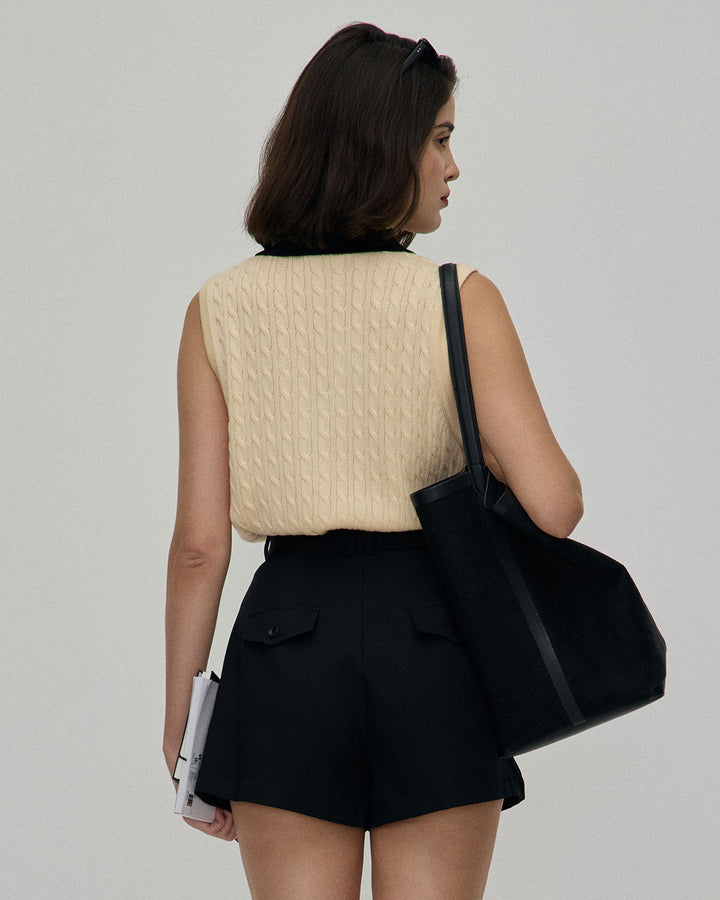 Morgan and Brooke | High-Waisted Pleated Belted Shorts for Women in Black
