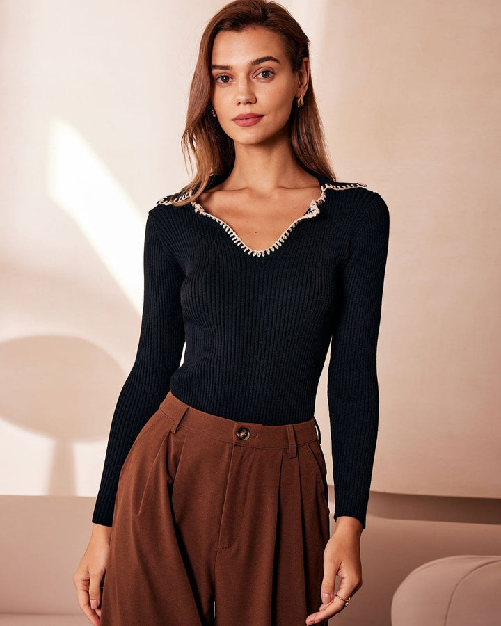 Morgan and Brooke | Colorblock Knit Top for Women in Black