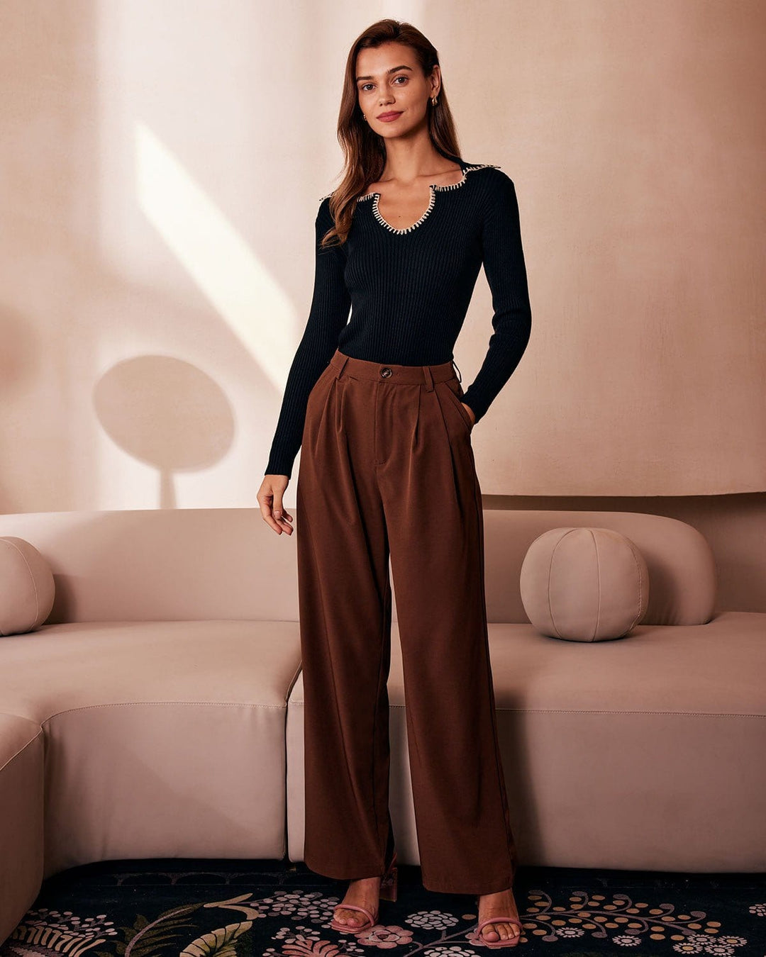 Morgan and Brooke | Colorblock Knit Top for Women in Black