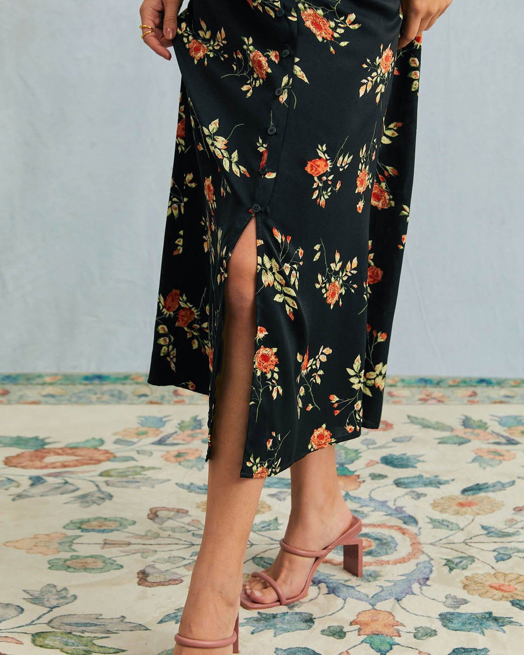 Morgan and Brooke | Black Floral V Neck Short Sleeve Maxi Dress