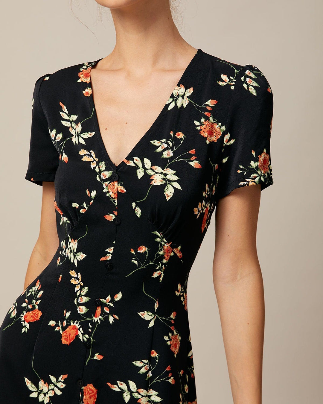 Morgan and Brooke | Black Floral V Neck Mini Dress