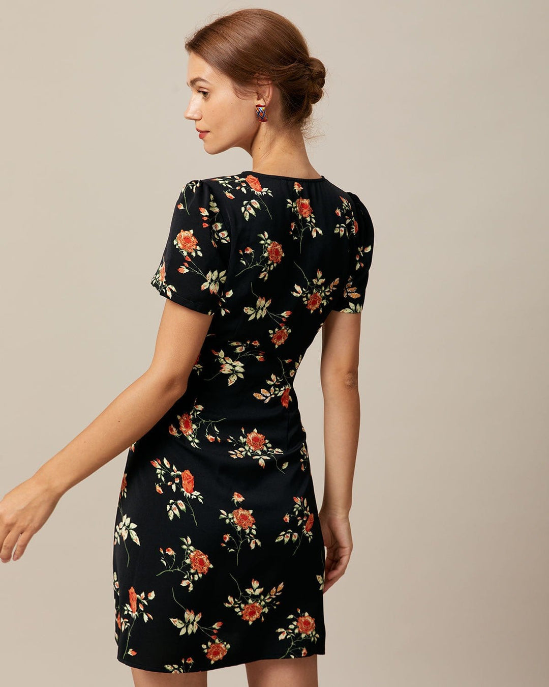 Morgan and Brooke | Black Floral V Neck Mini Dress