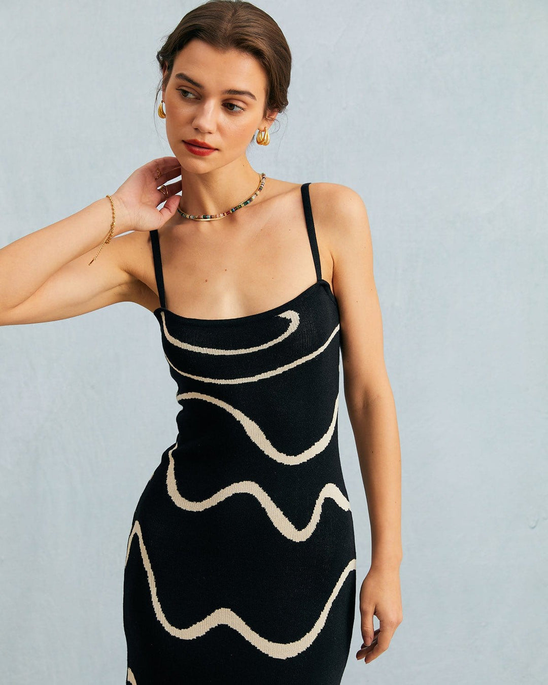Morgan and Brooke | Black Wave Knit Midi Dress