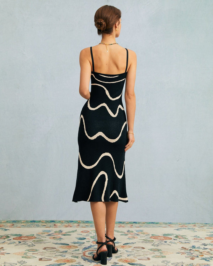 Morgan and Brooke | Black Wave Knit Midi Dress