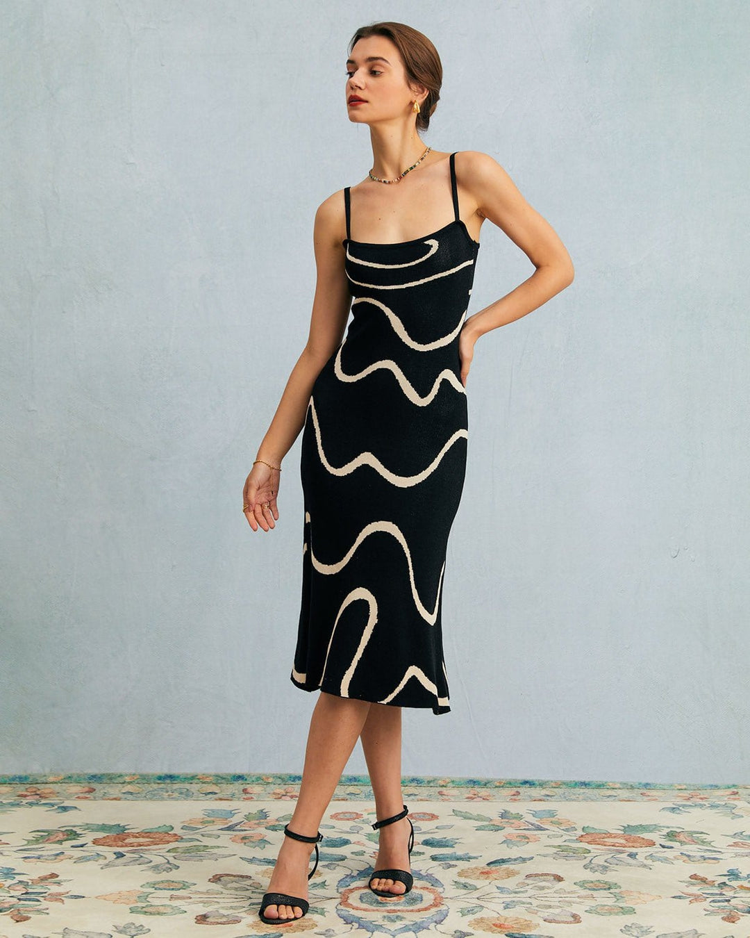 Morgan and Brooke | Black Wave Knit Midi Dress