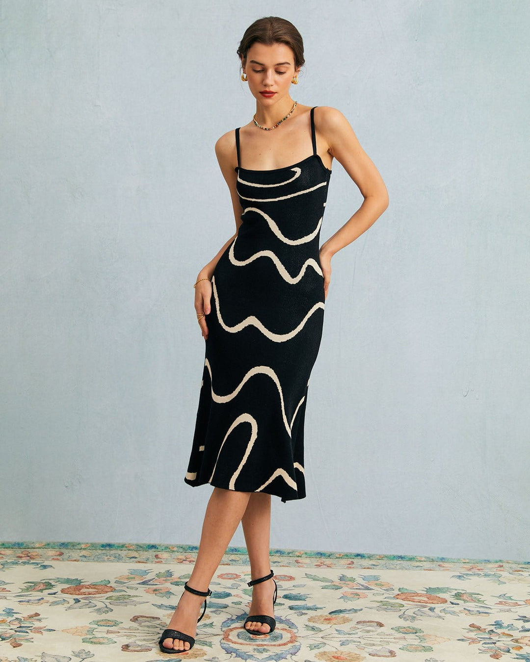 Morgan and Brooke | Black Wave Knit Midi Dress